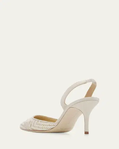 Manolo Blahnik 50mm Carolyne Woven Kitten-Heel Halter Pumps | Thumbnail 4 Manolo Blahnik 50mm Carolyne Woven Kitten-Heel Halter Pumps | Thumbnail 4