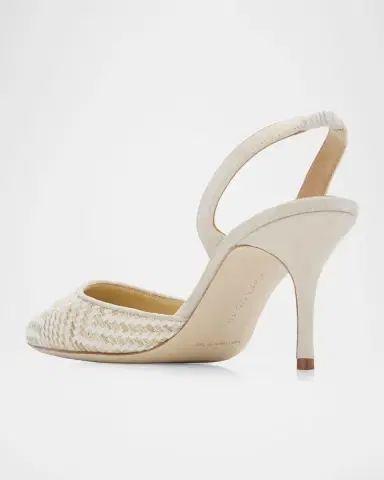 Manolo Blahnik 50mm Carolyne Woven Kitten-Heel Halter Pumps | Thumbnail 8 Manolo Blahnik 50mm Carolyne Woven Kitten-Heel Halter Pumps | Thumbnail 8