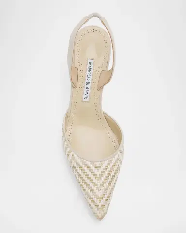 Manolo Blahnik 50mm Carolyne Woven Kitten-Heel Halter Pumps | Thumbnail 10 Manolo Blahnik 50mm Carolyne Woven Kitten-Heel Halter Pumps | Thumbnail 10