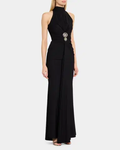 Chiara Boni La Petite Robe Nitsa Floral-Embellished Halter Column Gown | Thumbnail 3