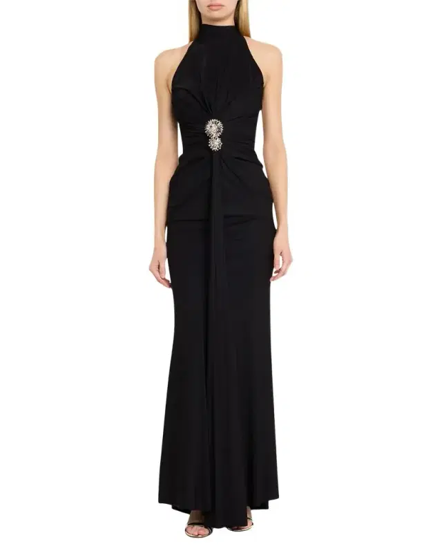 Chiara Boni La Petite Robe Nitsa Floral-Embellished Halter Column Gown