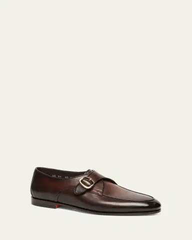 Santoni Men's Carlo Burnished Leather Single-Monk Strap Loafers | Thumbnail 2