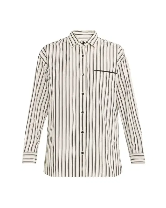 Striped Cotton Sateen A-Line Tunic Shirt