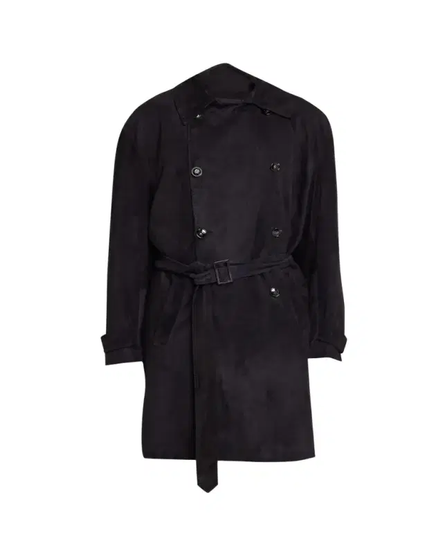 Men's Suede Double-Breasted Trench Coat