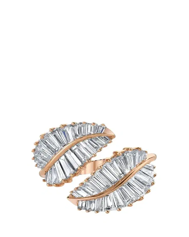 18k Rose Gold & Diamond Palm Leaf Wrap Ring
