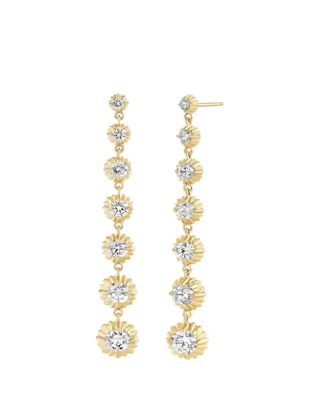 Fluted button 7 Drop Earrings with Diamonds