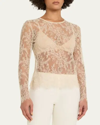 Kobi Halperin Fallon Scalloped Eyelash-Fringe Lace Blouse | Thumbnail 4