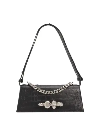 Alexander McQueen Jeweled Croc-Embossed Leather Shoulder Bag | Thumbnail 1 Alexander McQueen Jeweled Croc-Embossed Leather Shoulder Bag | Thumbnail 1