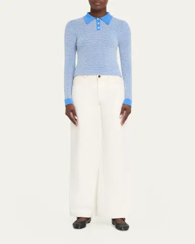 Guest in Residence Pique Long-Sleeve Shrunken Cashmere Polo | Thumbnail 2
