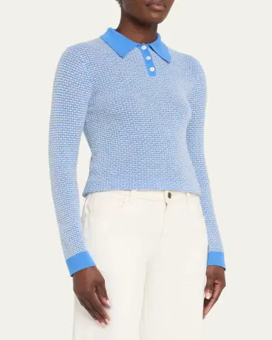 Guest in Residence Pique Long-Sleeve Shrunken Cashmere Polo | Thumbnail 4