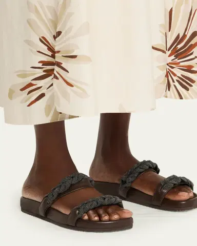 Brunello Cucinelli Braided Monili Leather Slide Sandals | Thumbnail 2 Brunello Cucinelli Braided Monili Leather Slide Sandals | Thumbnail 2