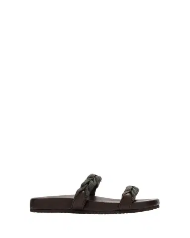 Brunello Cucinelli Braided Monili Leather Slide Sandals | Thumbnail 1 Brunello Cucinelli Braided Monili Leather Slide Sandals | Thumbnail 1
