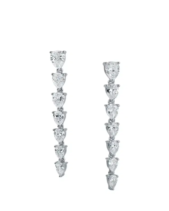 Anita Ko 18K White Gold Sept Graduated Pear Diamond Drop Earrings
