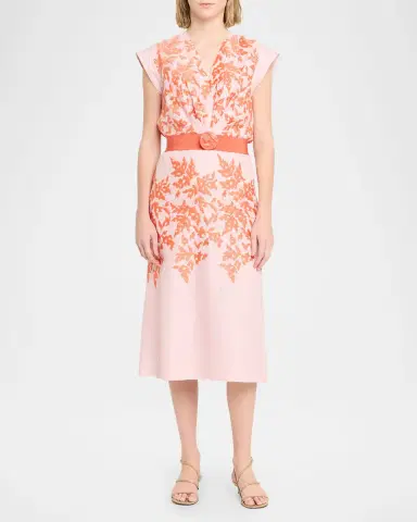 Silvia Tcherassi Olive Embroidered Linen Midi Dress With Belt | Thumbnail 6