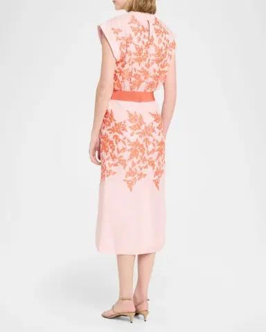 Silvia Tcherassi Olive Embroidered Linen Midi Dress With Belt | Thumbnail 7