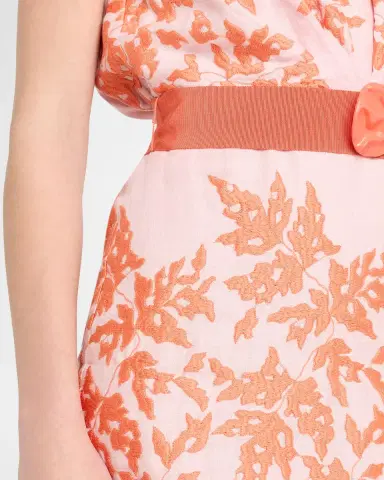 Silvia Tcherassi Olive Embroidered Linen Midi Dress With Belt | Thumbnail 9