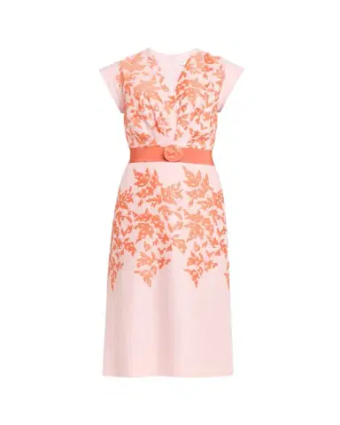 Silvia Tcherassi Olive Embroidered Linen Midi Dress With Belt | Thumbnail 1