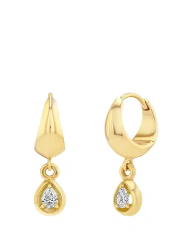 Lizzie Mandler Fine Jewelry Crescent Hoop Earring with Diamond Pear, Single | Thumbnail 1 Lizzie Mandler Fine Jewelry Crescent Hoop Earring with Diamond Pear, Single | Thumbnail 1