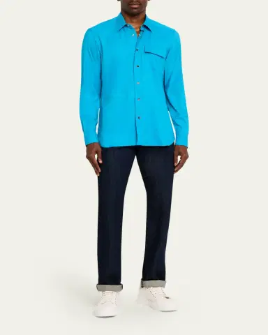 Kiton Men's Cashmere Pocket Button-Down Shirt | Thumbnail 2 Kiton Men's Cashmere Pocket Button-Down Shirt | Thumbnail 2