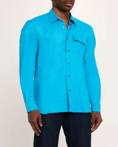 Kiton Men's Cashmere Pocket Button-Down Shirt | Thumbnail 4 Kiton Men's Cashmere Pocket Button-Down Shirt | Thumbnail 4