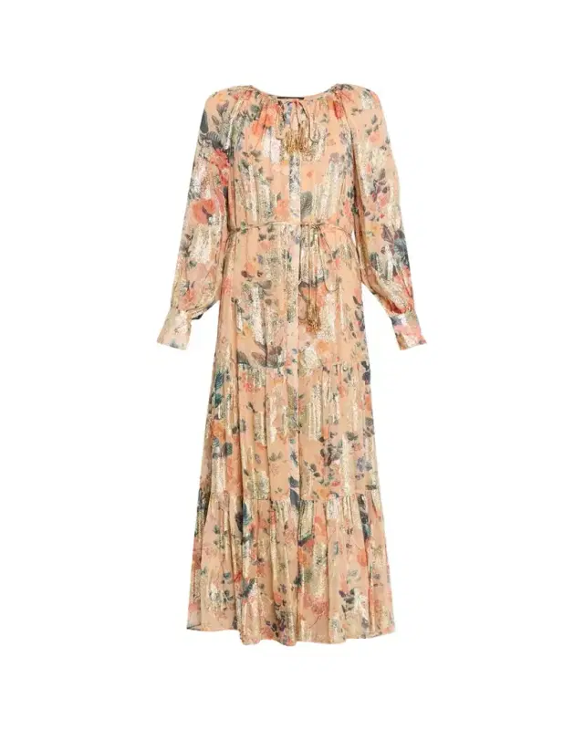 Kobi Halperin Xandra Tiered Metallic Floral-Print Maxi Dress