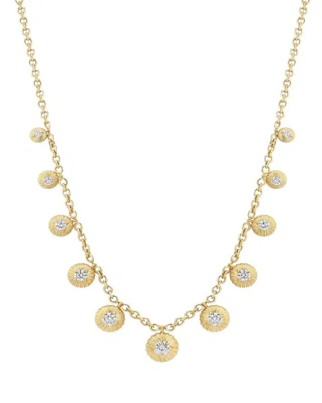 Micro Chain Graduated Fluted Fringe Necklace with Diamonds