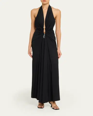 Christopher Esber Crystal Pendant Plunging Halter Maxi Dress | Thumbnail 2 Christopher Esber Crystal Pendant Plunging Halter Maxi Dress | Thumbnail 2