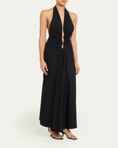 Christopher Esber Crystal Pendant Plunging Halter Maxi Dress | Thumbnail 4 Christopher Esber Crystal Pendant Plunging Halter Maxi Dress | Thumbnail 4