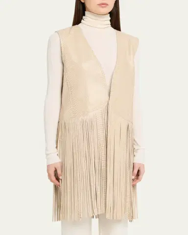 Kobi Halperin Angela Snakeskin Fringe Leather Vest | Thumbnail 4
