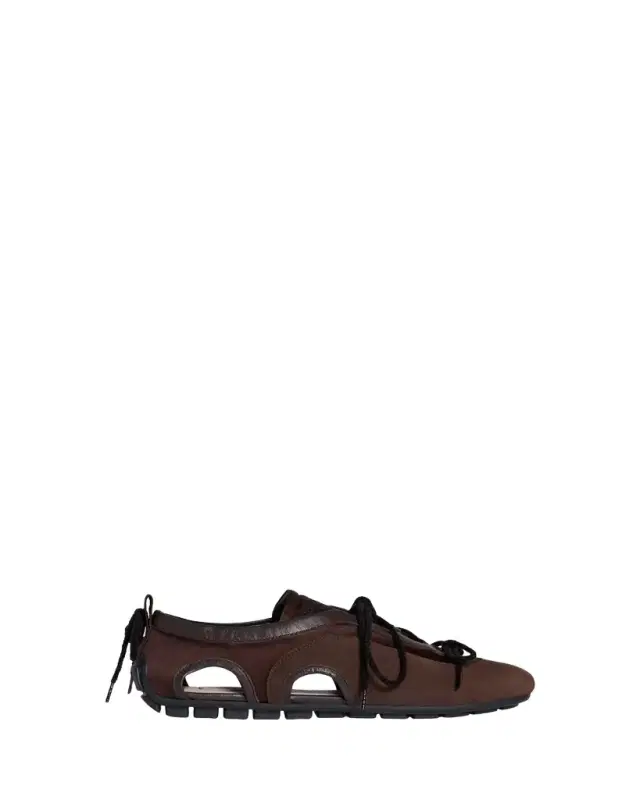 Cutout Mixed Leather Ballerina Sneakers