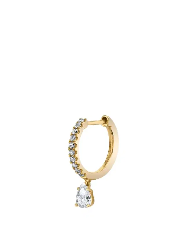 18k Yellow Gold Pear-Diamond Hoop Earrings