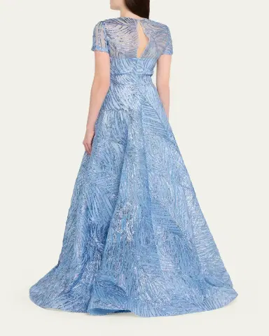 Naeem Khan Metallic Embroidered Short-Sleeve Illusion Gown | Thumbnail 3 Naeem Khan Metallic Embroidered Short-Sleeve Illusion Gown | Thumbnail 3