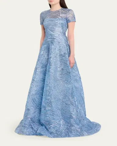 Naeem Khan Metallic Embroidered Short-Sleeve Illusion Gown | Thumbnail 4 Naeem Khan Metallic Embroidered Short-Sleeve Illusion Gown | Thumbnail 4