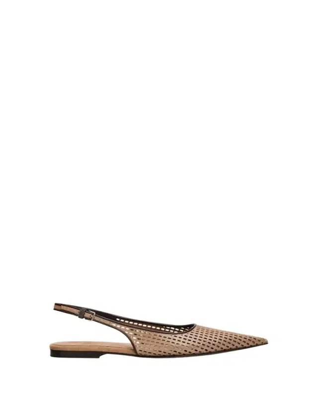 Brunello Cucinelli Perforated Leather Slingback Flats