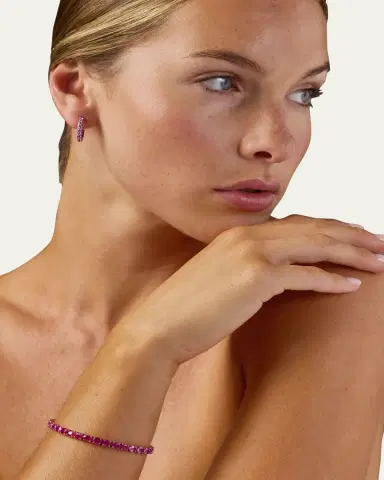 Graziela Gems Pink Rhodium Pink Sapphire 3-Sided Hoop Earrings | Thumbnail 2