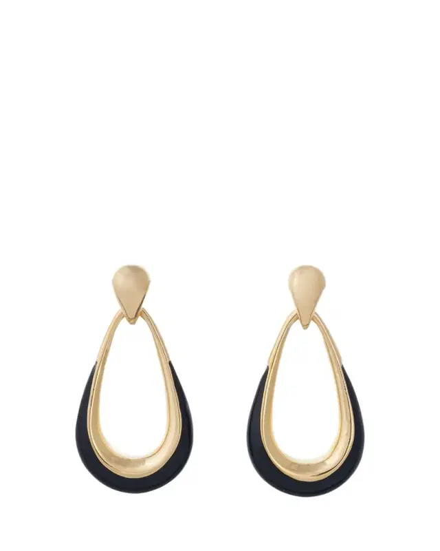 SIDNEY GARBER 18K Yellow Gold Black Enamel Door Knocker Earrings