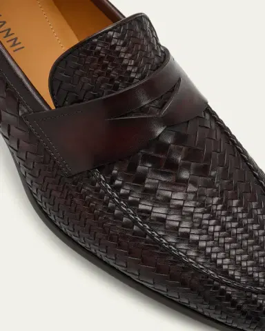 Magnanni Men's Halwell Woven Leather Penny Loafers | Thumbnail 3