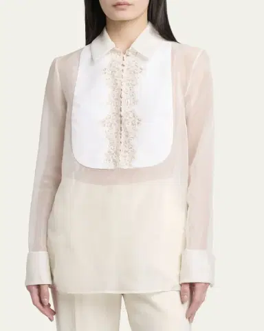 Gabriela Hearst Oriana Silk Organza Bib Blouse | Thumbnail 4 Gabriela Hearst Oriana Silk Organza Bib Blouse | Thumbnail 4