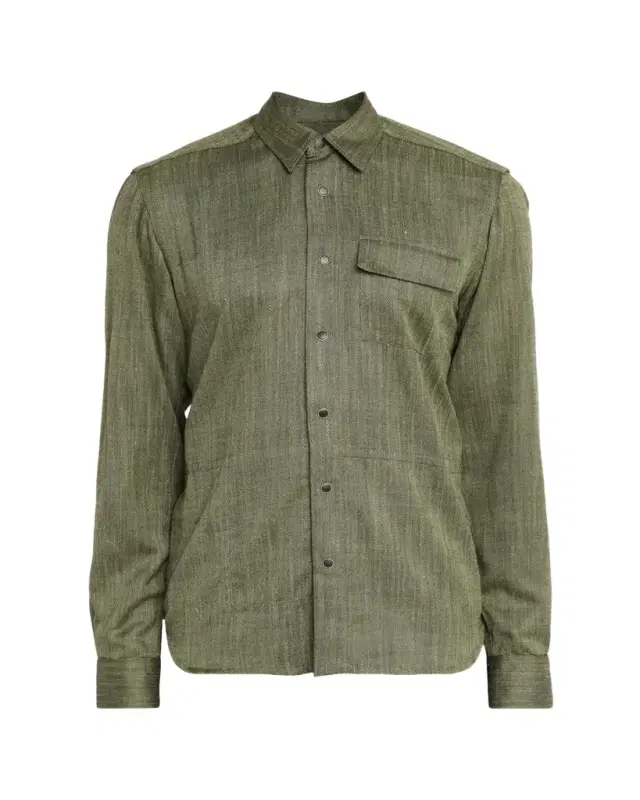 Men's Herringbone Cashmere and Wool Snap-Front Overshirt