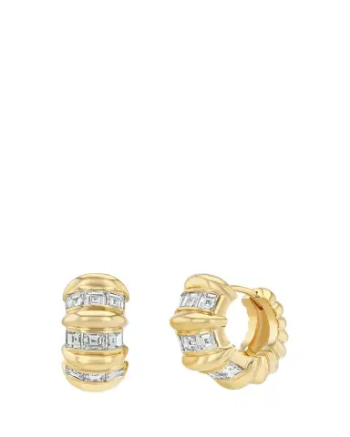 Lizzie Mandler Fine Jewelry Mini Multi-Row Fluted Bar Carre Huggie Earrings with Diamonds | Thumbnail 1 Lizzie Mandler Fine Jewelry Mini Multi-Row Fluted Bar Carre Huggie Earrings with Diamonds | Thumbnail 1
