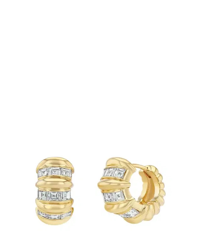 Lizzie Mandler Fine Jewelry Mini Multi-Row Fluted Bar Carre Huggie Earrings with Diamonds