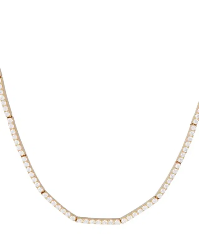18K Yellow Gold Full Diamond Thin Lyra Necklace, 15"L