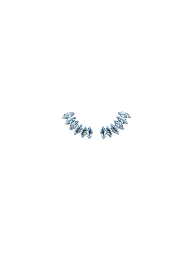 Wish Fine Jewelry 1.56ct Aquamarine 18K Gold Marquis Climber Earrings