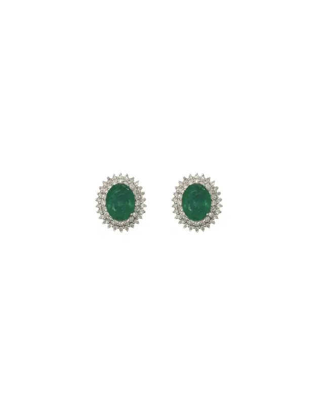 5.45ct Emerald Diamond 18K Gold Halo Stud Earrings