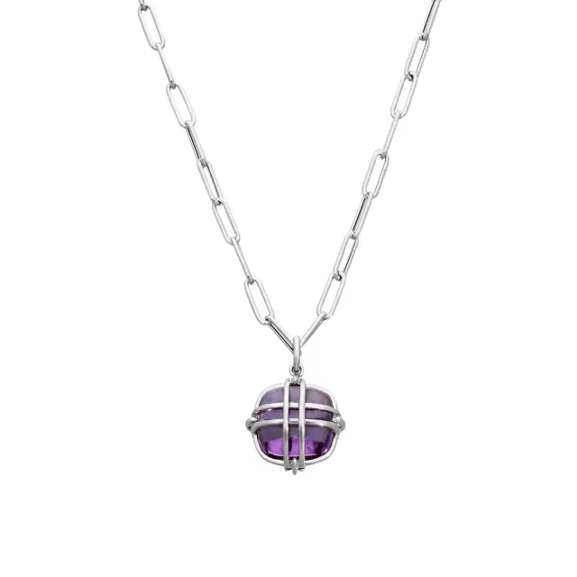 GOSHWARA Goshwara Freedom 18K White Gold Amethyst Cage Pendant by The Solist