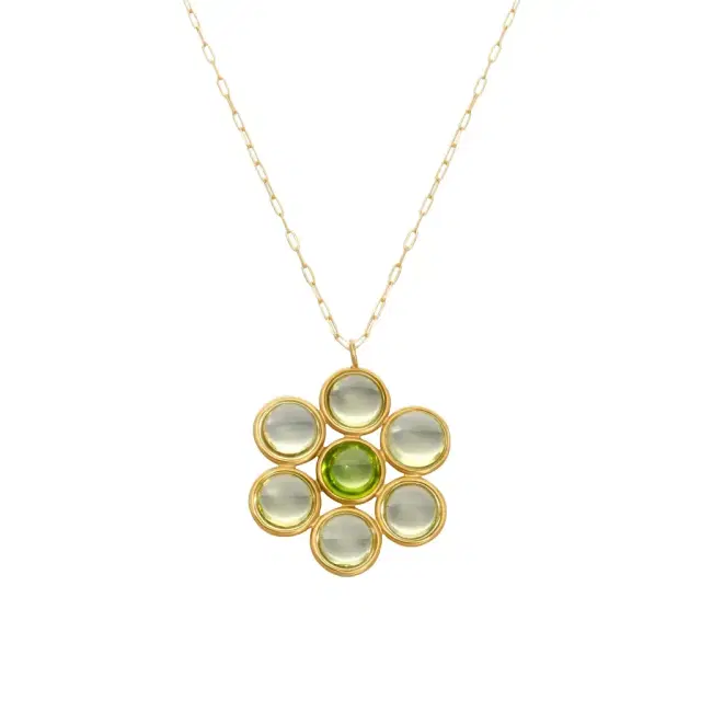 GOSHWARA Goshwara Mischief 18K Yellow Gold Lemon Quartz and Peridot Flower Pendant by The Solist