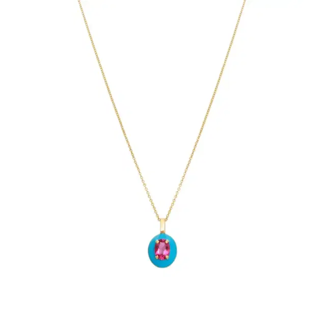 GOSHWARA Goshwara Queen 18K Yellow Gold Oval Rubellite Enamel Pendant by The Solist