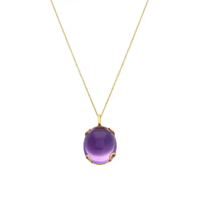 GOSHWARA Goshwara Rock-N-Roll 18K Yellow Gold Amethyst Oval Cabochon Pendant by The Solist