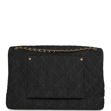 Chanel Chanel XXL Classic Single Travel Flap Bag Dark Blue Denim Brushed Gold Hardware | Thumbnail 4 Chanel Chanel XXL Classic Single Travel Flap Bag Dark Blue Denim Brushed Gold Hardware | Thumbnail 4
