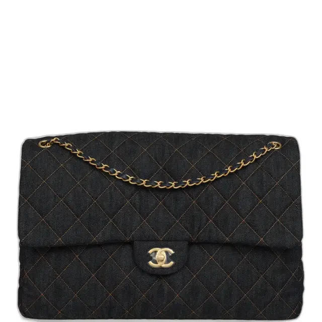 Chanel Chanel XXL Classic Single Travel Flap Bag Dark Blue Denim Brushed Gold Hardware
